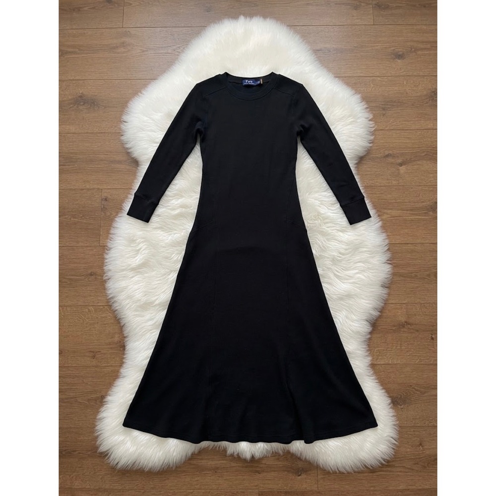 Polo Ralph Lauren Black Waffle Knit Thermal Maxi Dress Size M